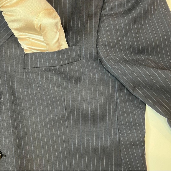 BURBERRY LONDON 100% WOOL Navy Blue Striped Suit Blazer MDL LBS41 Size 42 REG - Picture 5 of 14